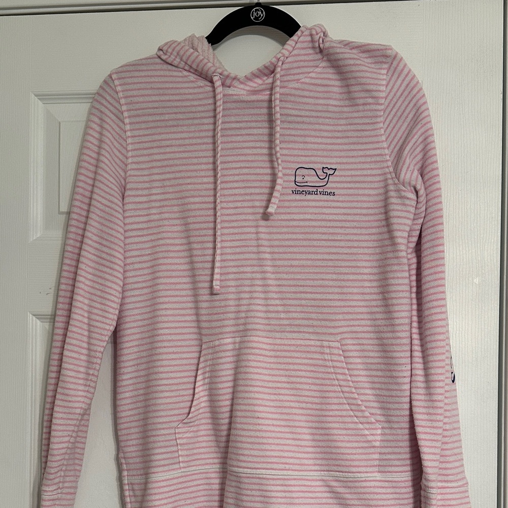 Vineyard Vines Pink and White Striped Oversized Hoodie